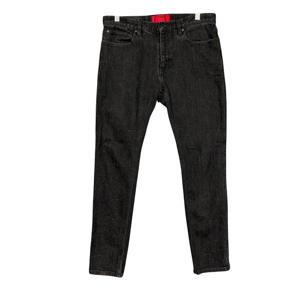 Hugo HUGO BOSS Jeans Mens 32/32 Fits 32x29 Black Speckled Japanese Denim Slim